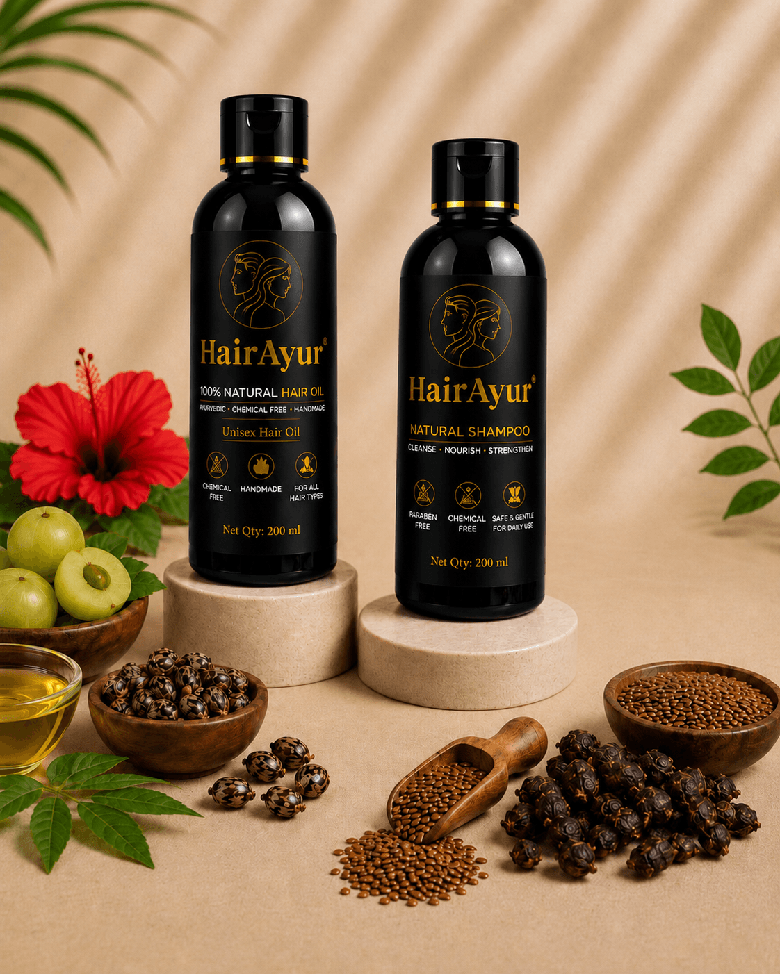 HairAyur Hair Care Combo (HairOil + Shampoo)